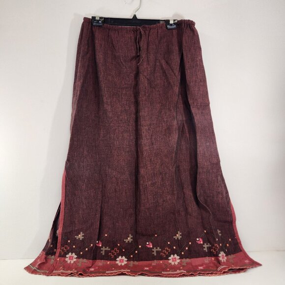 Wildroot Linen Maxi Skirt Size XL Red Floral - Picture 1 of 10